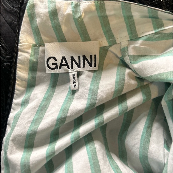 GANNI  Feathery Metallic Balloon Sleeve Minidress In Black,green,white in Sz L - Picture 5 of 7